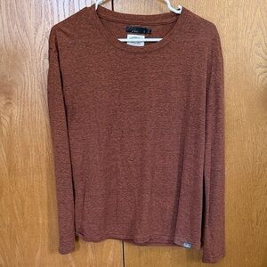 Prana Men's Long-Sleeve Crewneck Shirt in Rust Brown